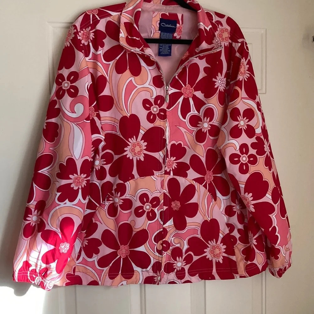 Flower Power cheerful pink Catalina floral windbreaker size L